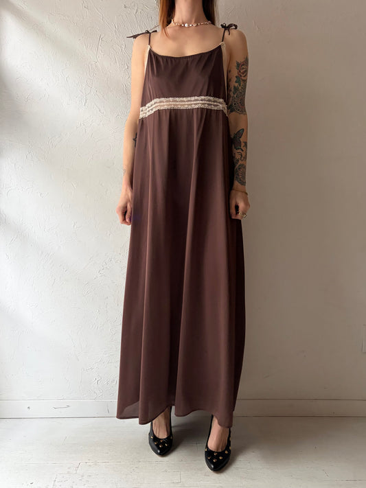 90s 'Katherina' Brown Romanic Maxi Lingerie Dress / Vintage 1990s Cottage Core Summer Night Gown / Medium