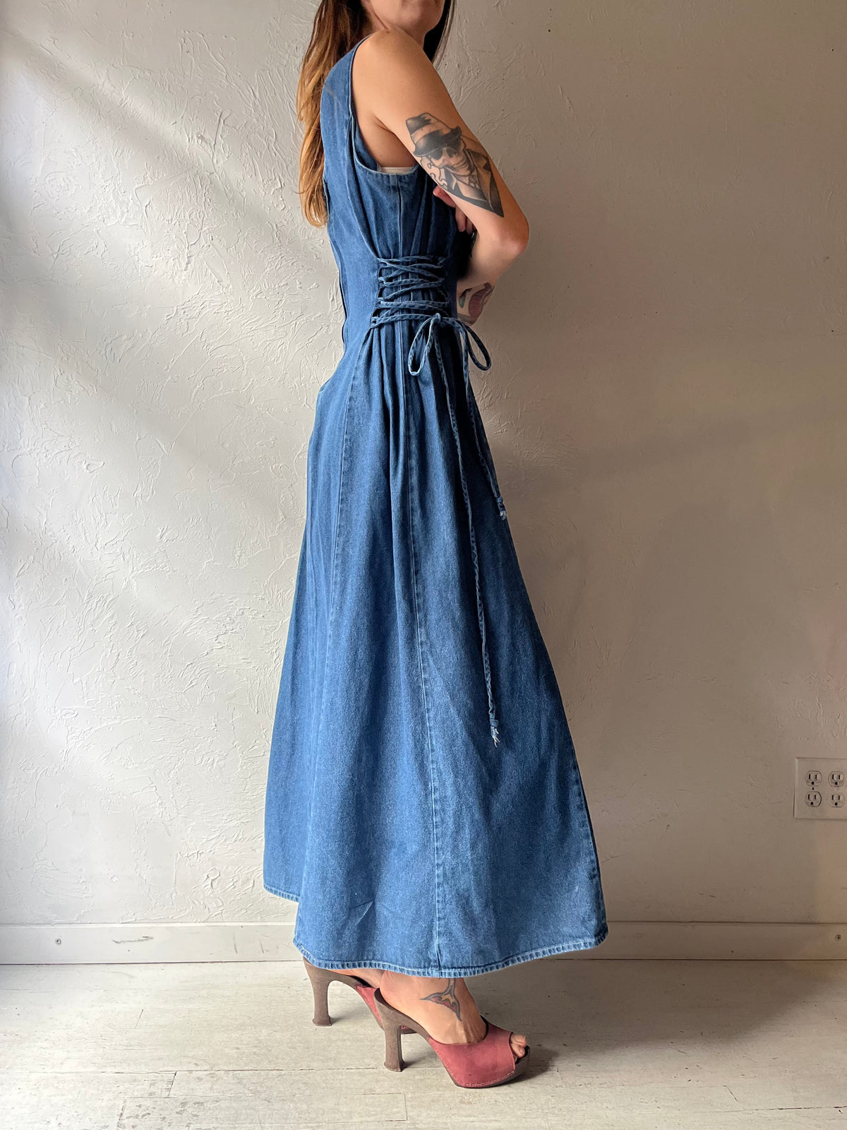 Vintage 'Monetgo' Denim Maxi Dress / Small - Medium