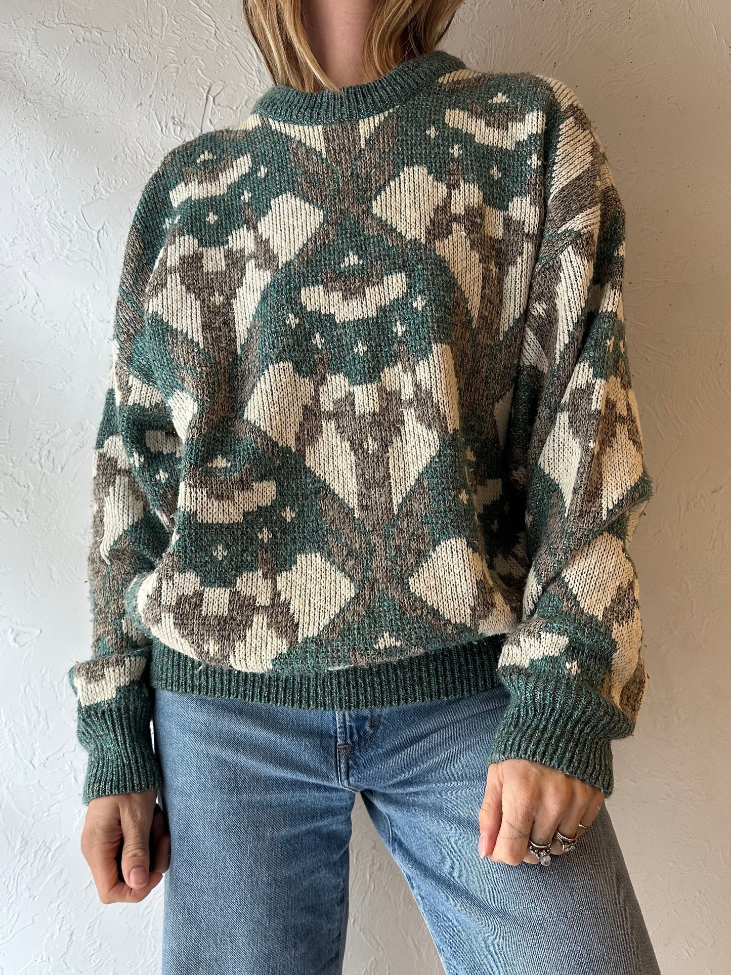 90s ‘Sears’ Green Knit Pullover Sweater / Medium - Large