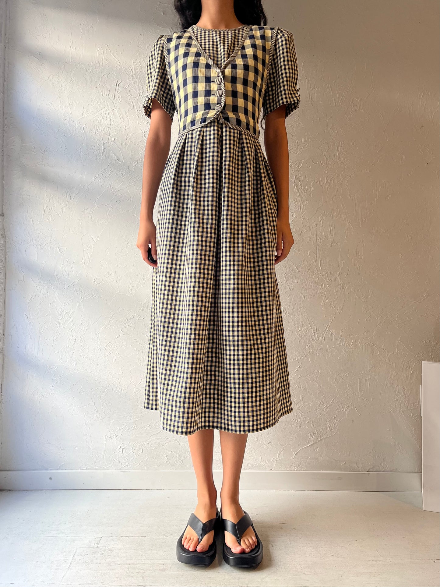 90s 'Kathie Lee' Gingham Midi Dress / Large