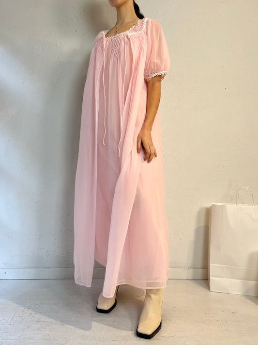 80s Pink Nylon Night Gown Robe Set / Small