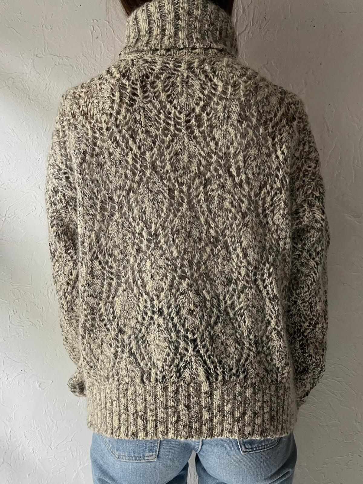 90s 'Liz Wear' Grey Marled chunky Knit Turtleneck Minimalist Grandpacore Pullover Sweater / Medium