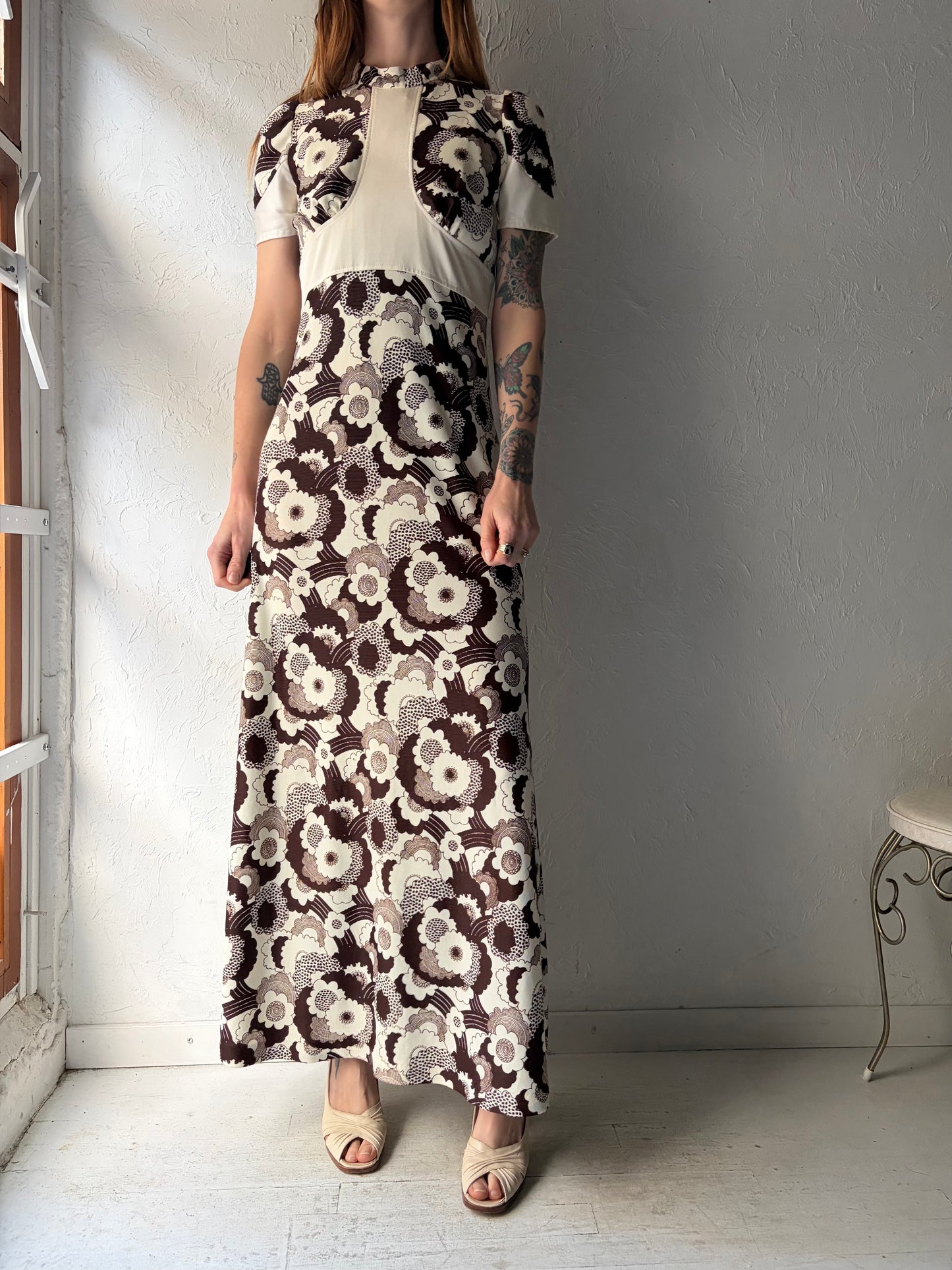 70s 'Elegant Lady' Floral Maxi Dress / Small