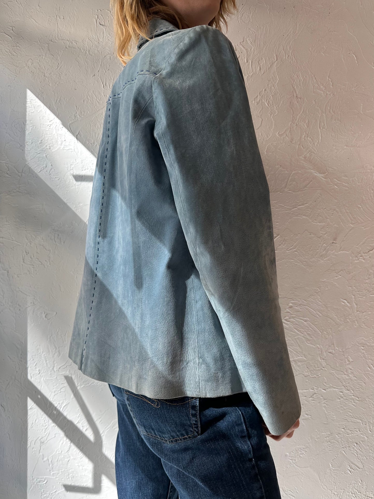 Y2k 'Monterey Bay' Blue Suede Jacket / Large