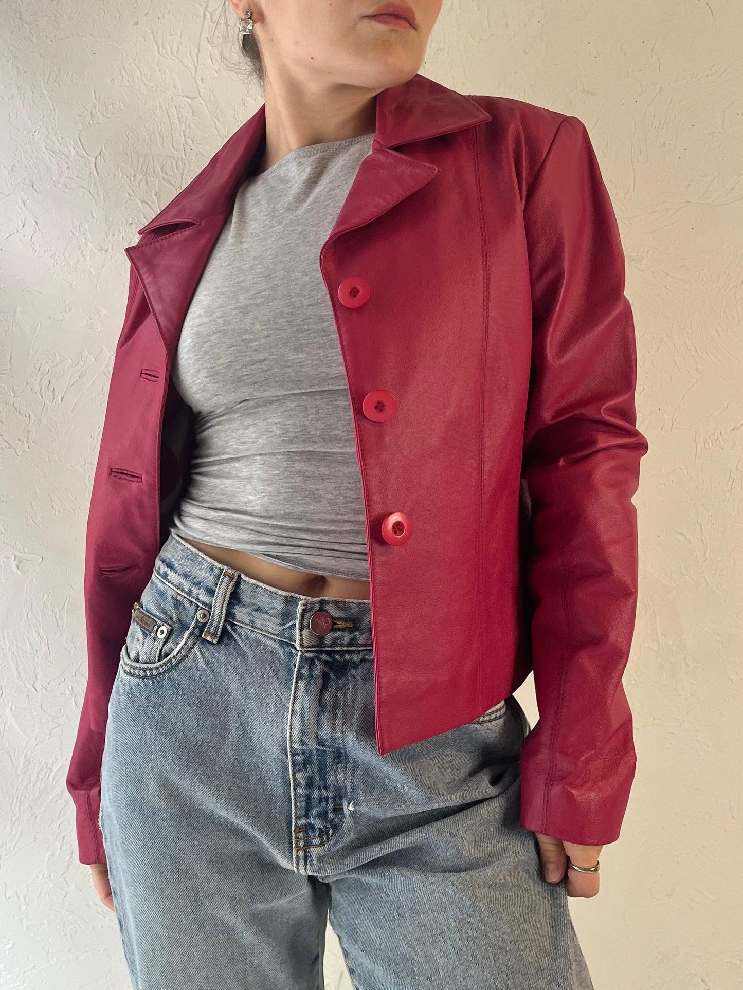 Y2k 'Wilsons' Pink Leather Jacket / Small