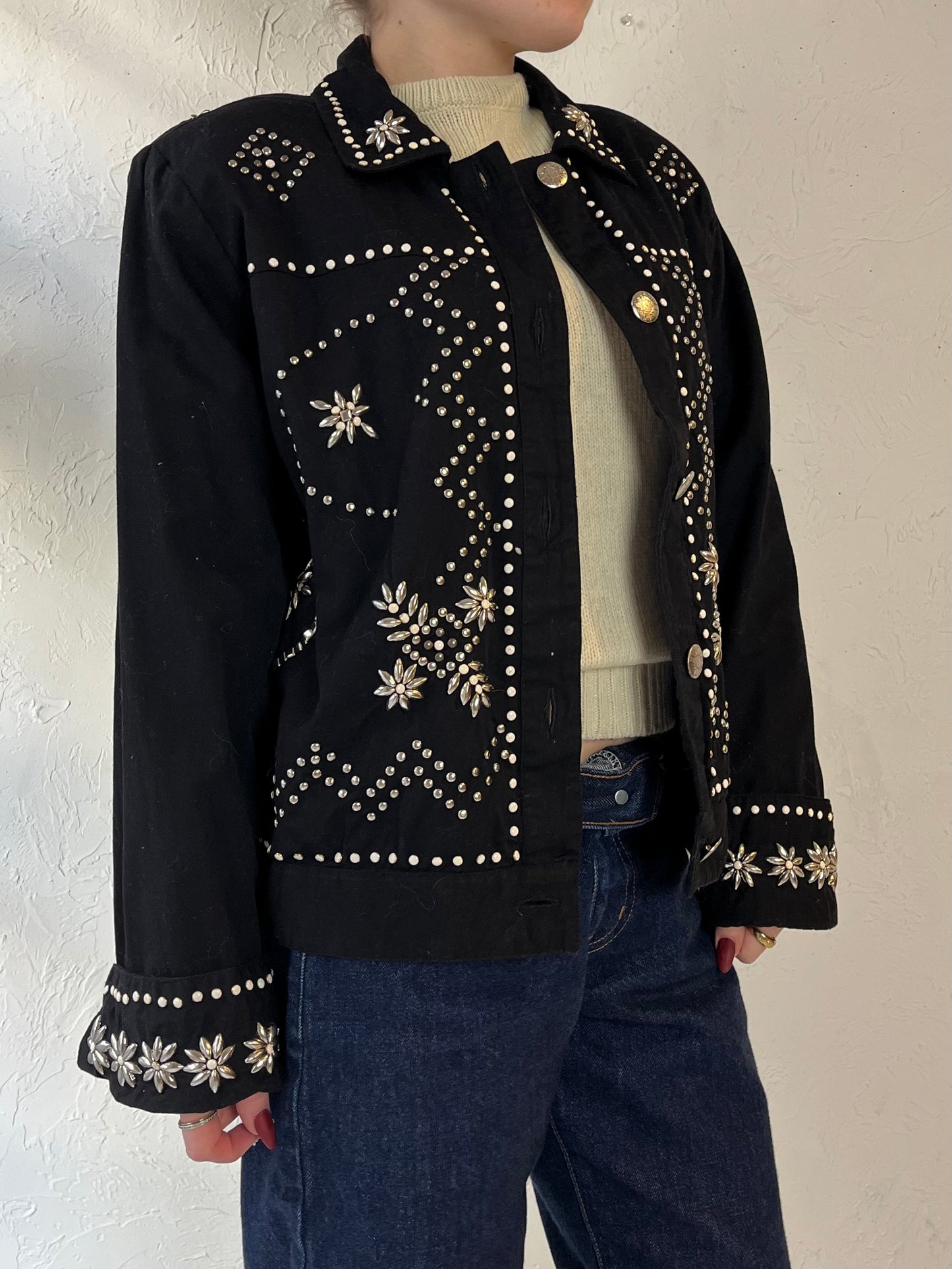 90s ‘Anage’ Black Studded Cotton Jacket / Large