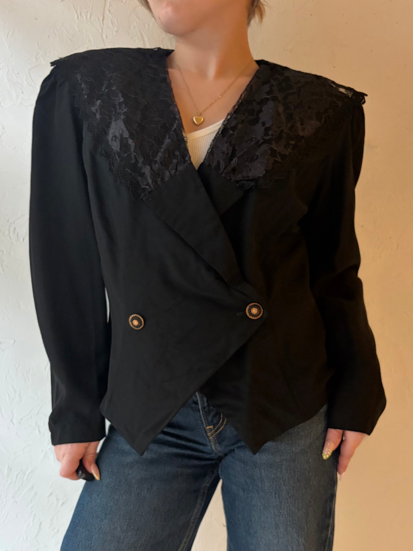80s 'Magic Moments' Black Blouse / Medium