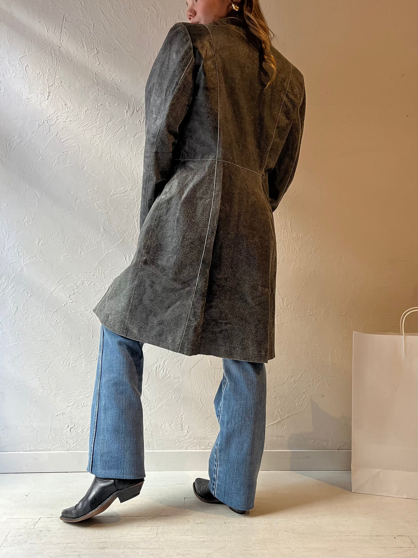 Vintage 'Mary Couro' Gray Leather Coat / Medium