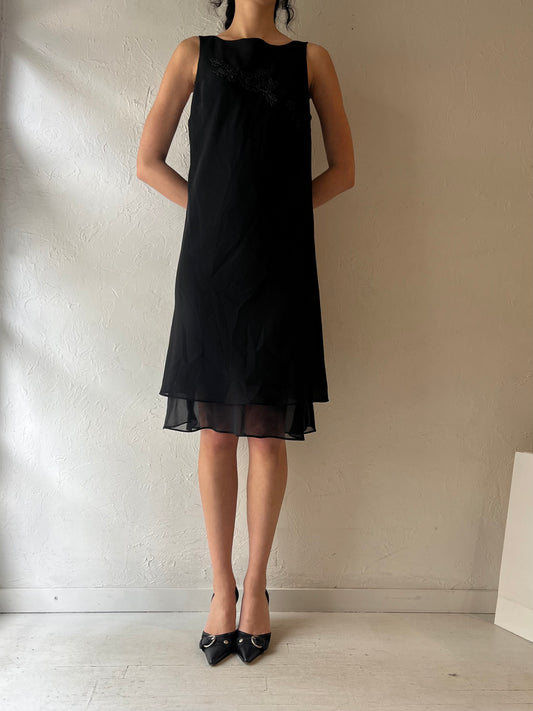 90s ‘Jessica’ Black Beaded Midi Dress / Large