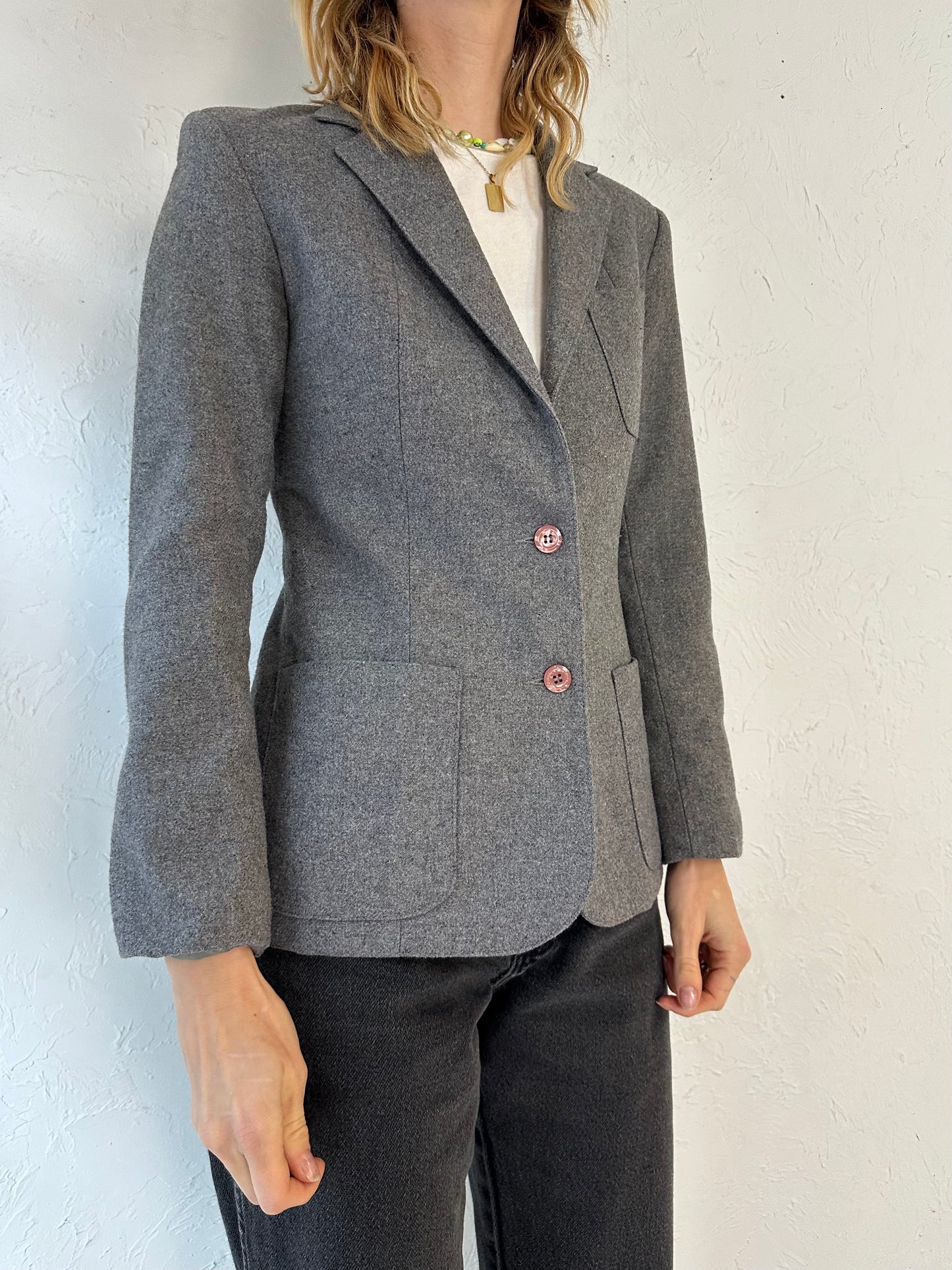 80s 'Niki' Gray Blazer Jacket / Small