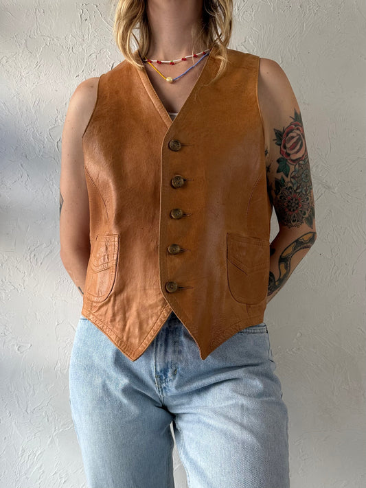 70s 'Cordovan' Leather Vest / Large