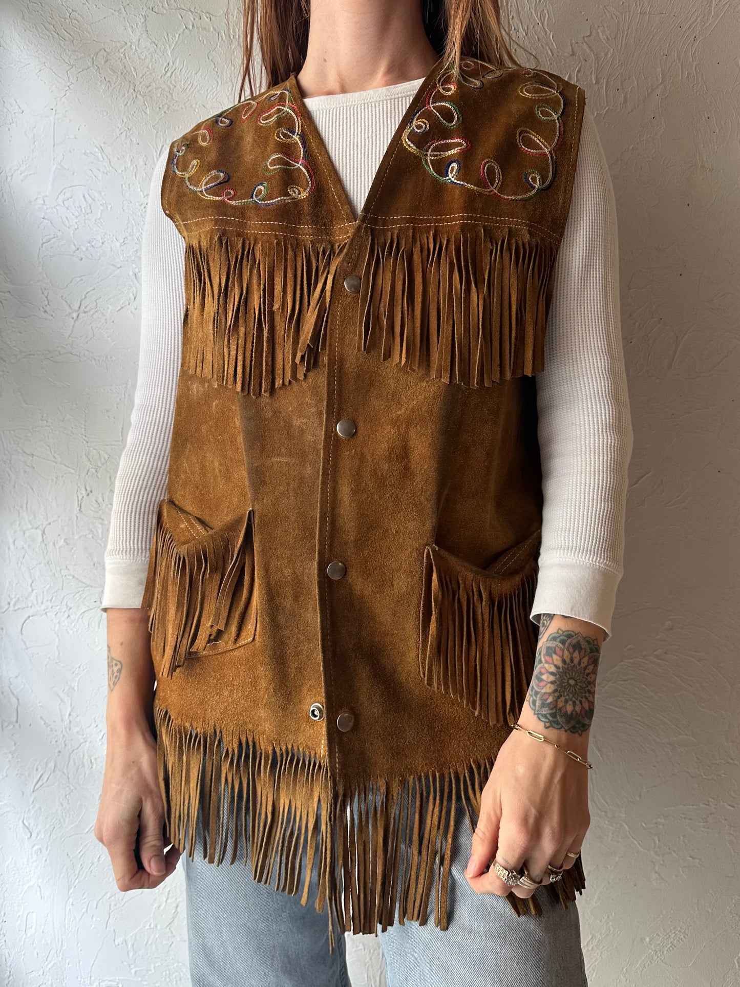70s Suede Fringe Vest / Large