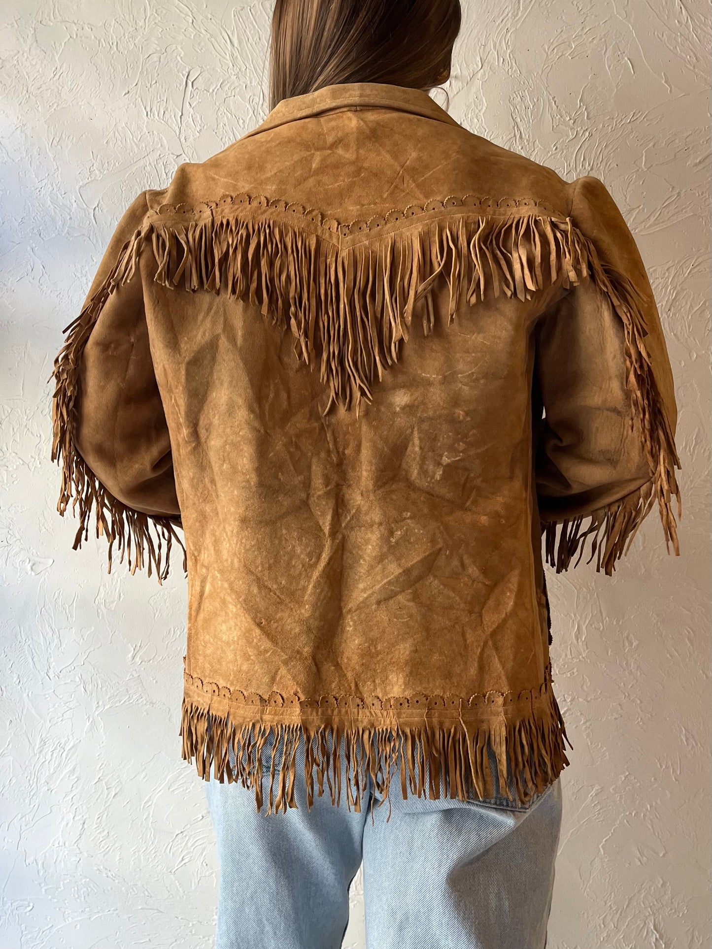 70s Western Fringe Suede Leather Jacket / Medium