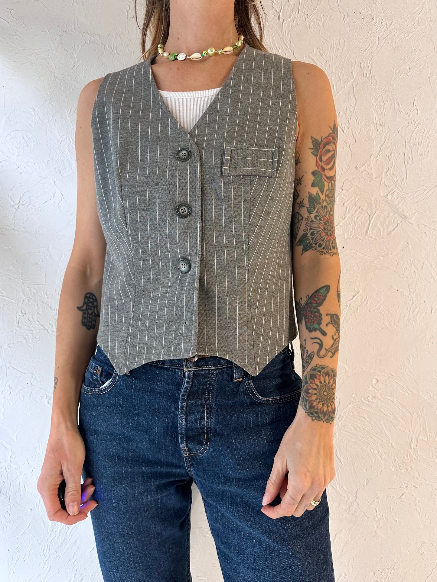 80s 'Earle Picard' Gray Pinstripe Vest / Medium