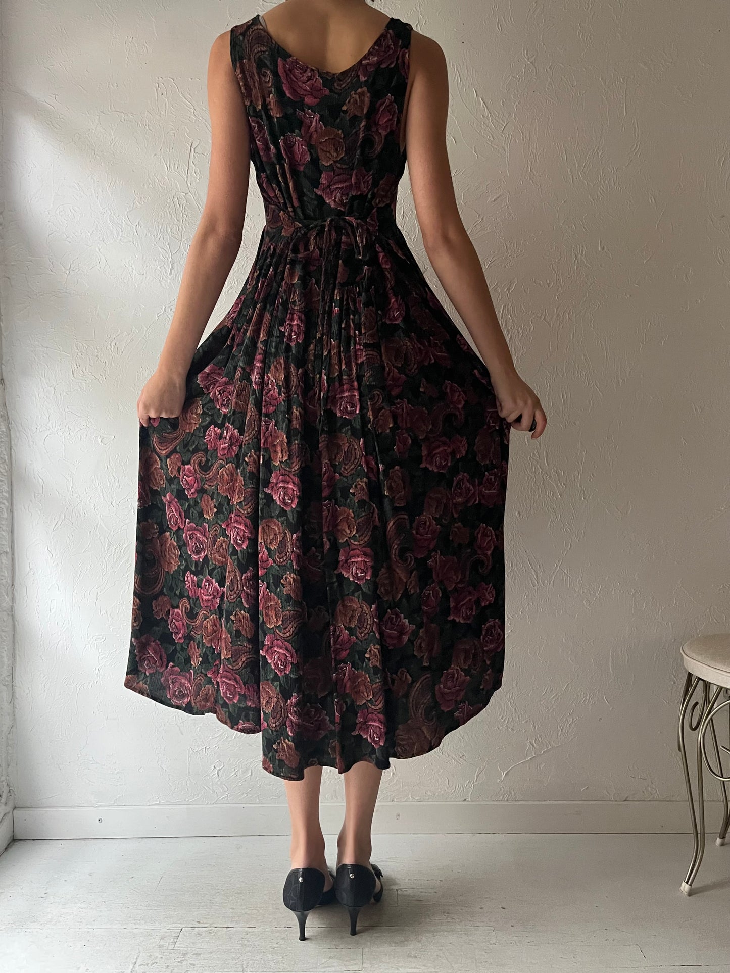 90s 'Timins' Floral Print Rayon Dress / Medium