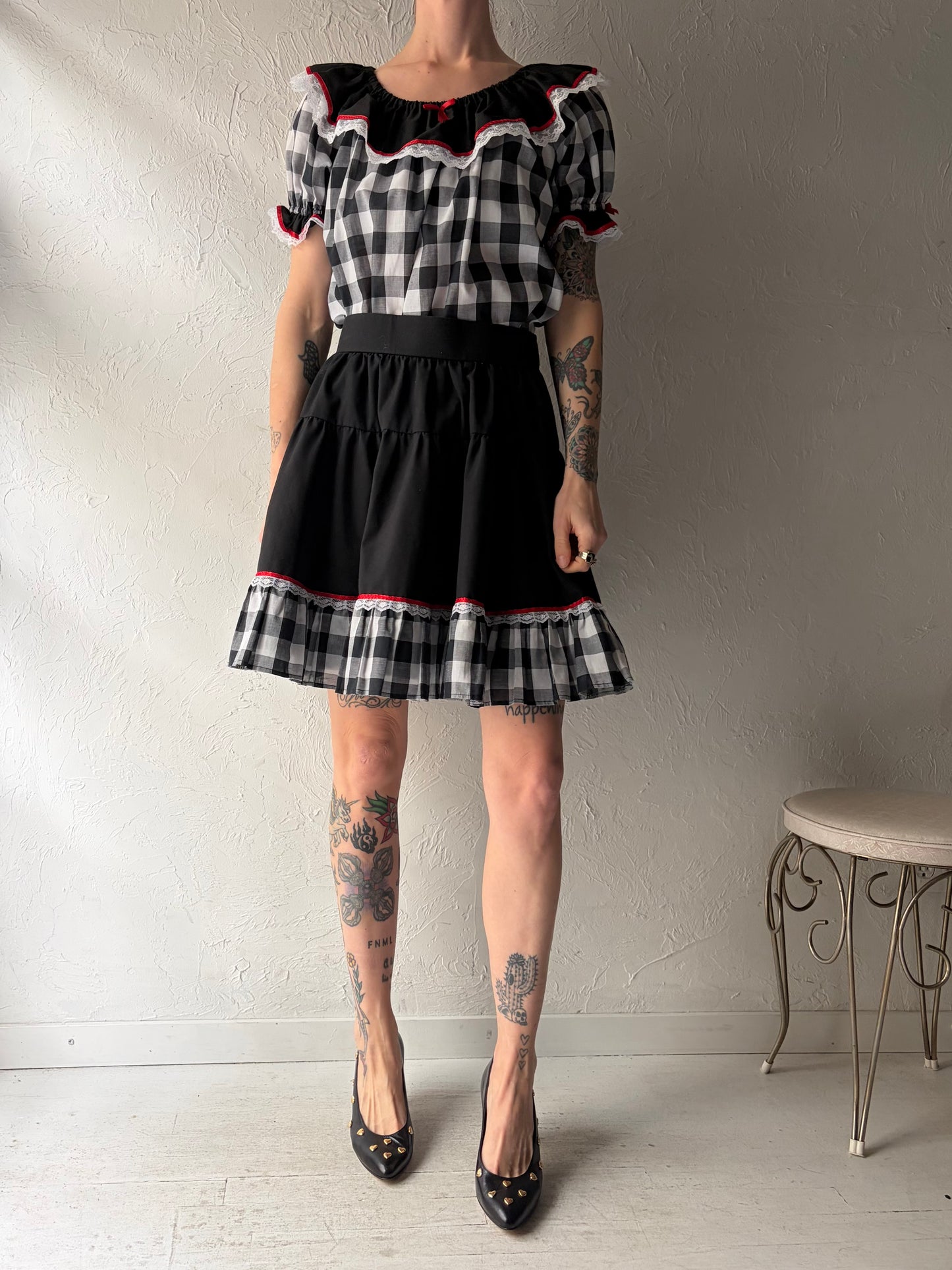 Vintage Gingham Two Piece Skirt Set / Medium