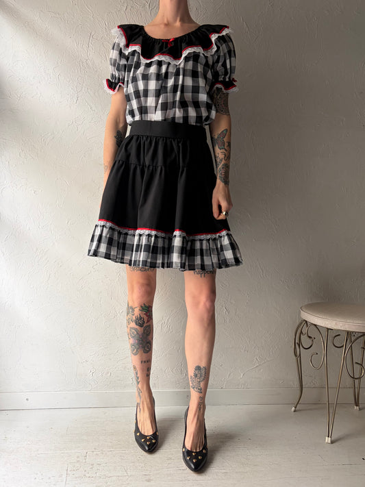 Vintage Gingham Two Piece Skirt Set / Medium
