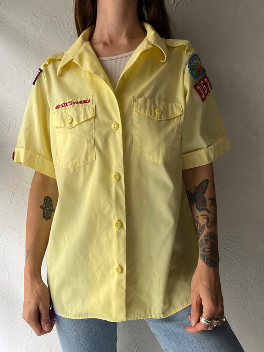 80s 'Boys Scouts of America' Yellow Uniform Camping Outdoors Western Scouts Shirt / Medium