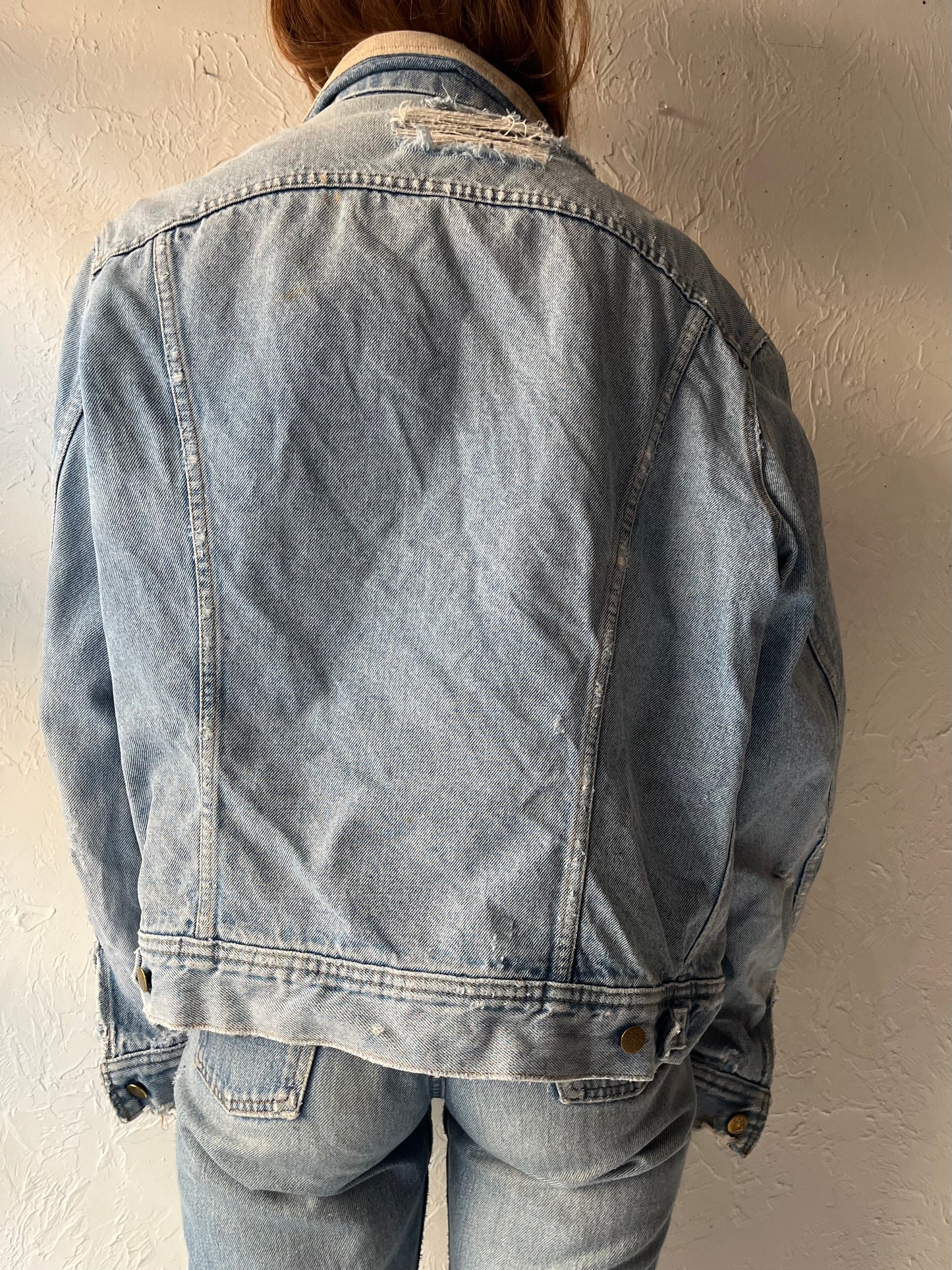 80s 'Lee Stormrider' Thrashed Blanket Lined Denim Jacket / Large