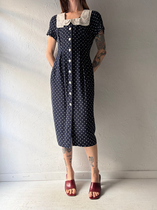 80s 'Joseph Ribkoff' Collared Polka Dot Retro Dress / Medium