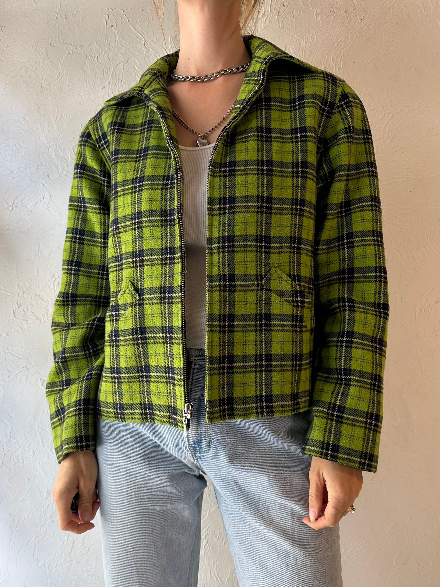 90s 'Maurices' Green Plaid Jacket / Medium