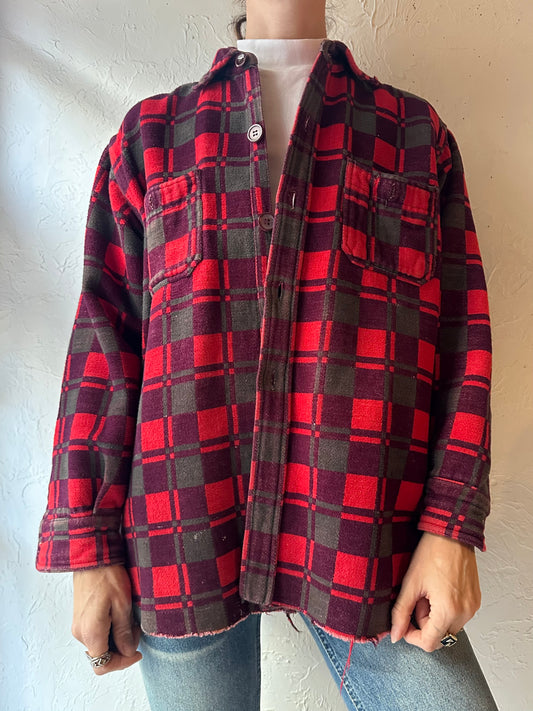80s 'Champion' Red Plaid Flannel Shirt / Small