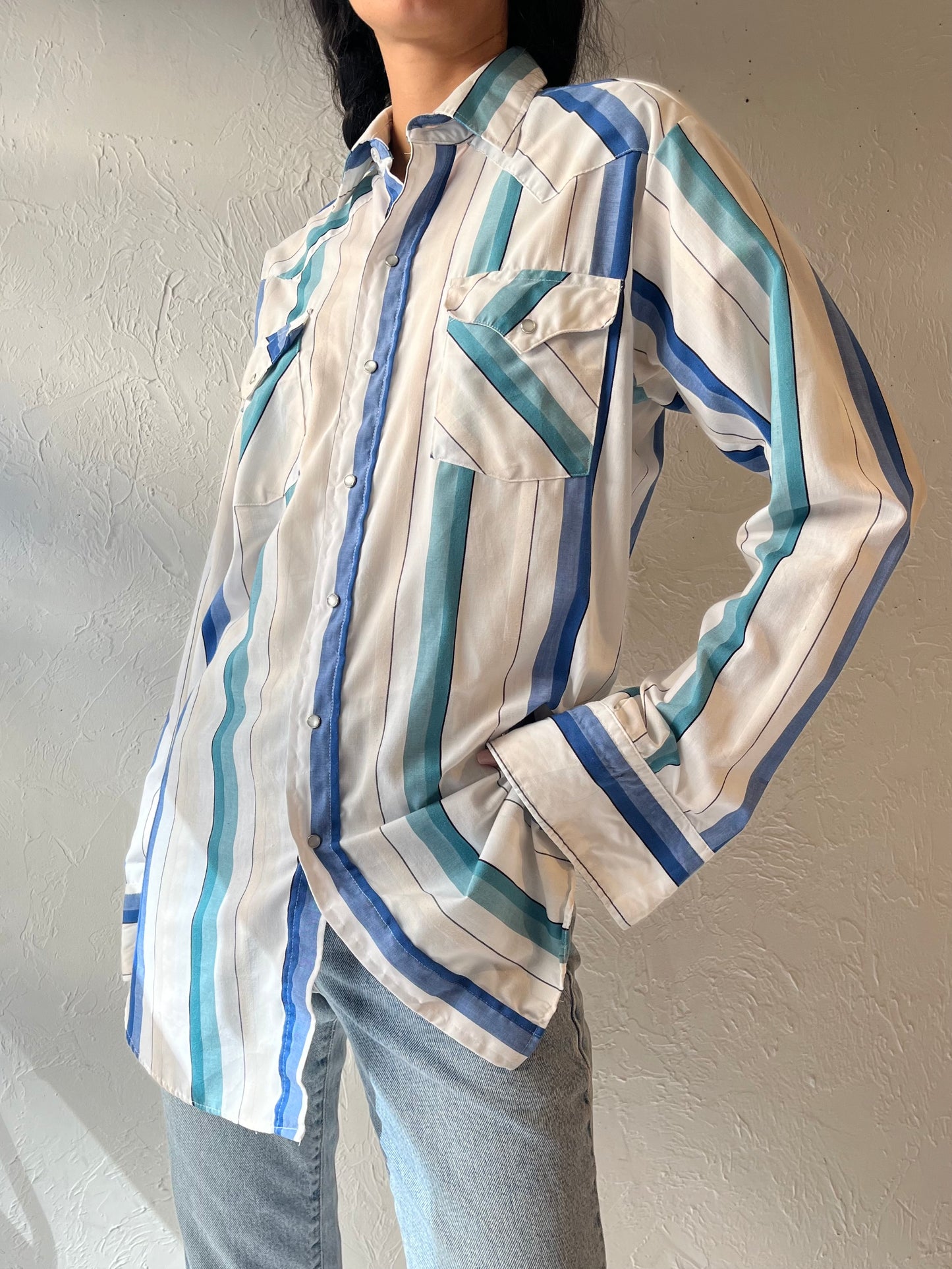 Vintage 'Panhandle Slim' Striped Pearl Snap Western Shirt / Large