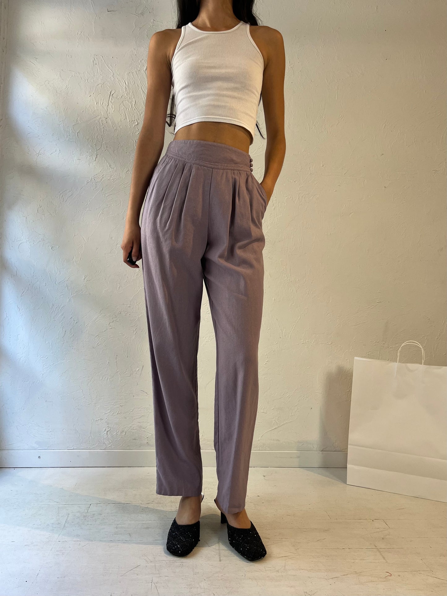 90s 'Chaus' Purple Raw Silk Trousers / Small