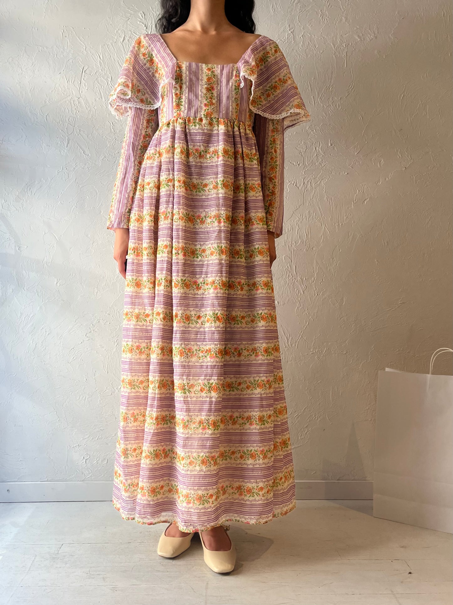 70s 'California Charmer' Purple Peasant Dress / Medium