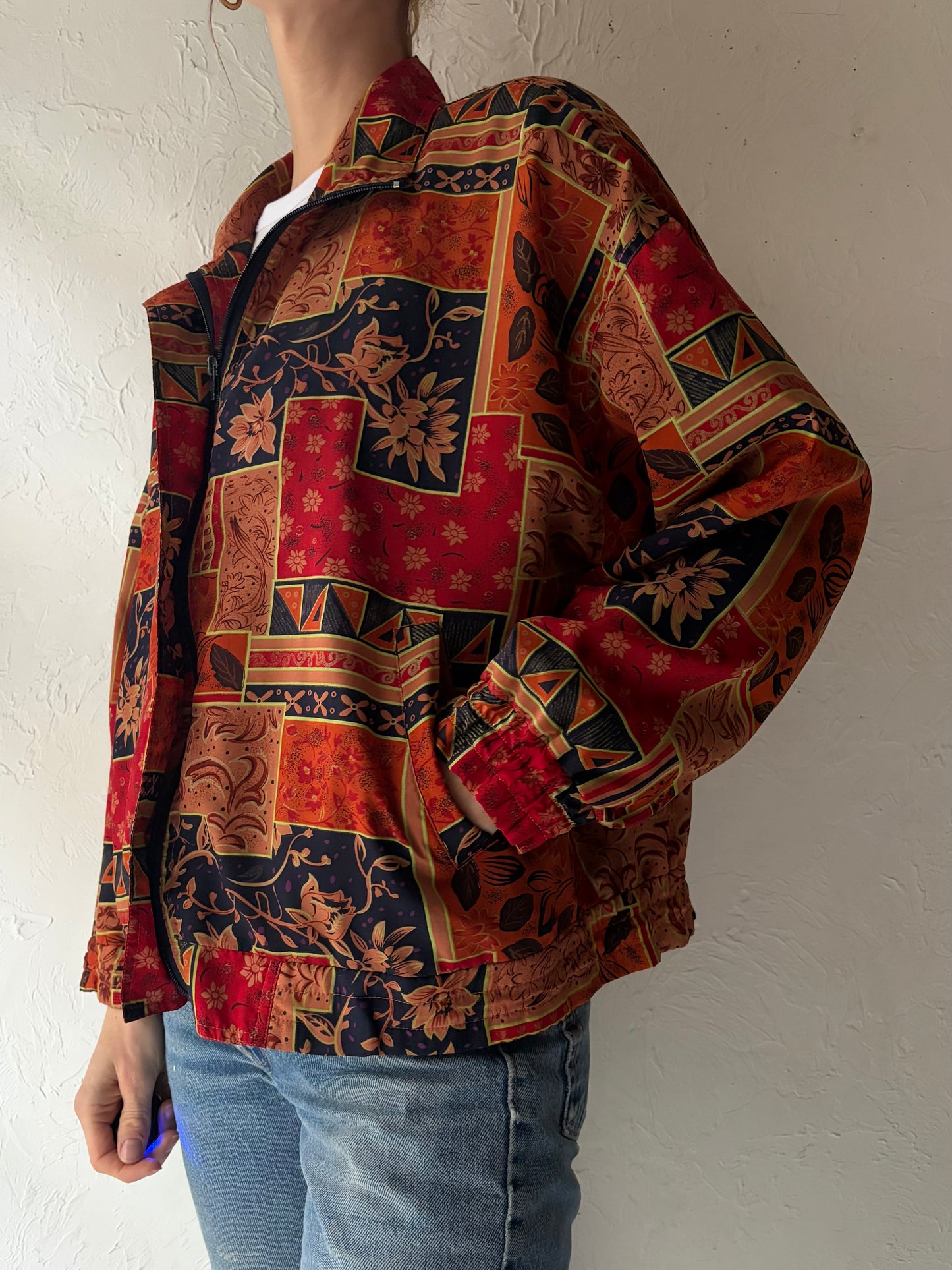90s 'R&R' Vintage Floral Retro Bomber Jacket / Large