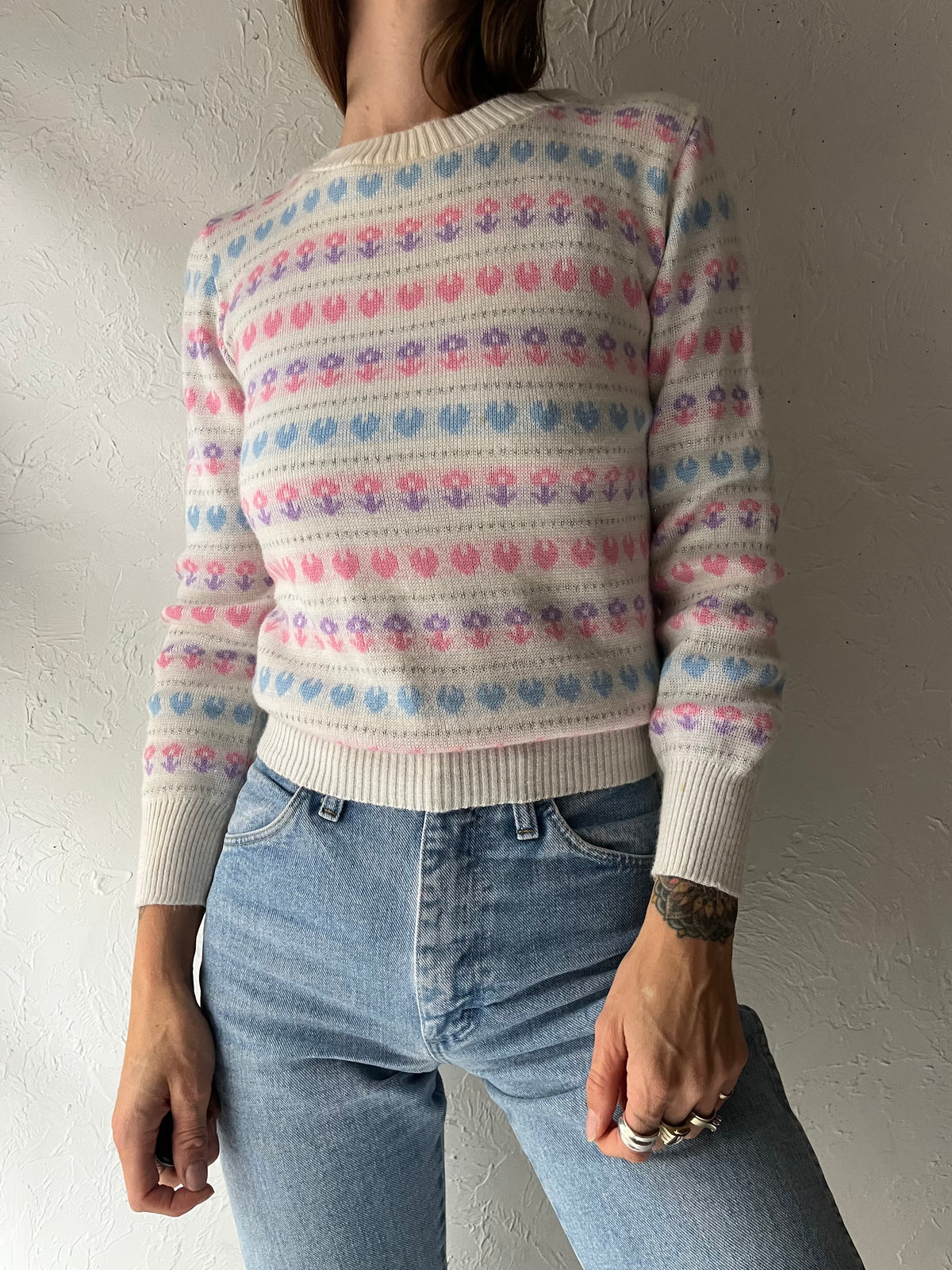 80s 'Knitwaves' Arcylic Heart Sweater / Small