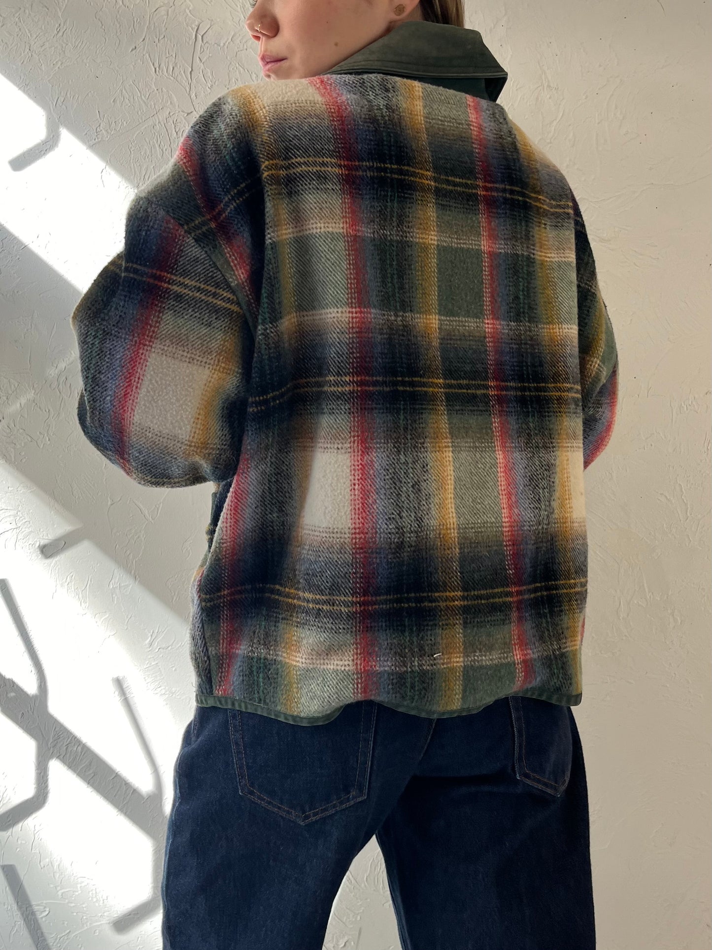 90s ‘BB Dakota’ Plaid Knit Jacket / Medium