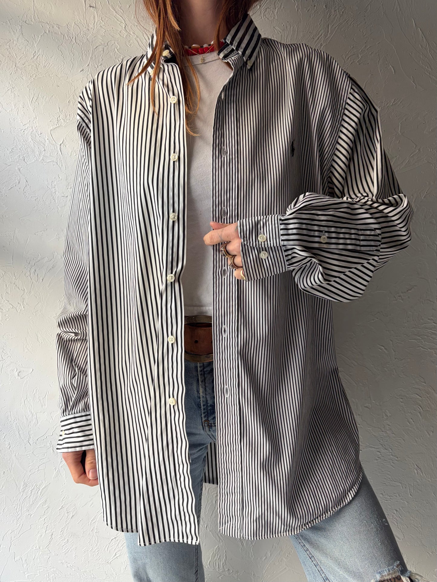 Y2k 'Ralph Lauren' Stripped Preppy Button Up Academia Dress Shirt / Large