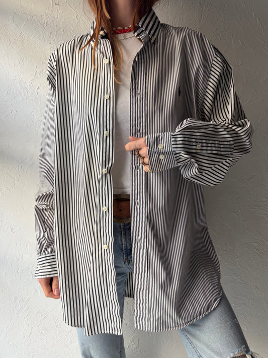 Y2k 'Ralph Lauren' Stripped Preppy Button Up Academia Dress Shirt / Large