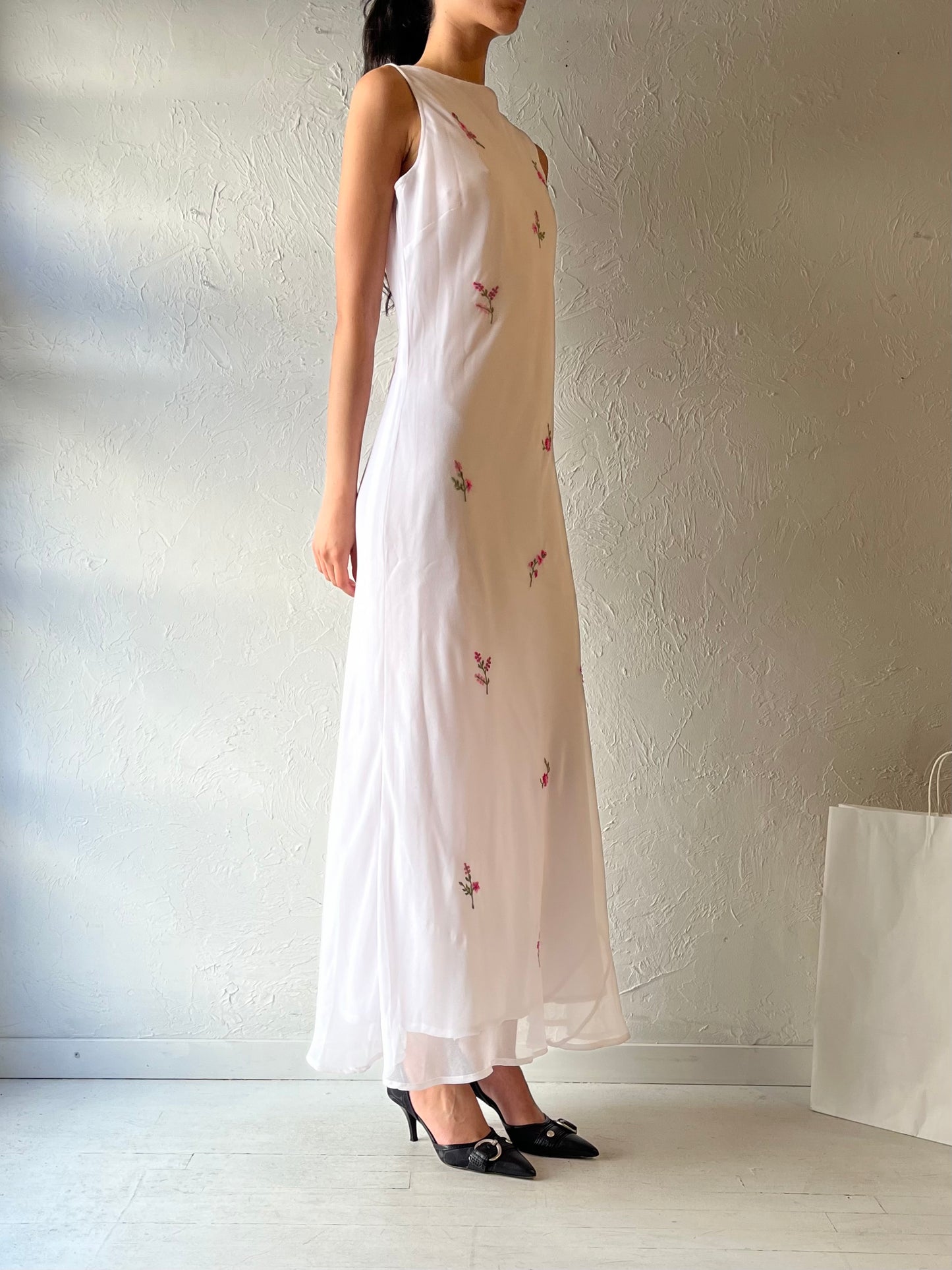 90s ‘Jessica’ White Sleeveless Maxi Dress / Medium