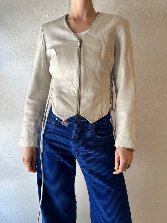90s 'Danier' White Leather Jacket / Small