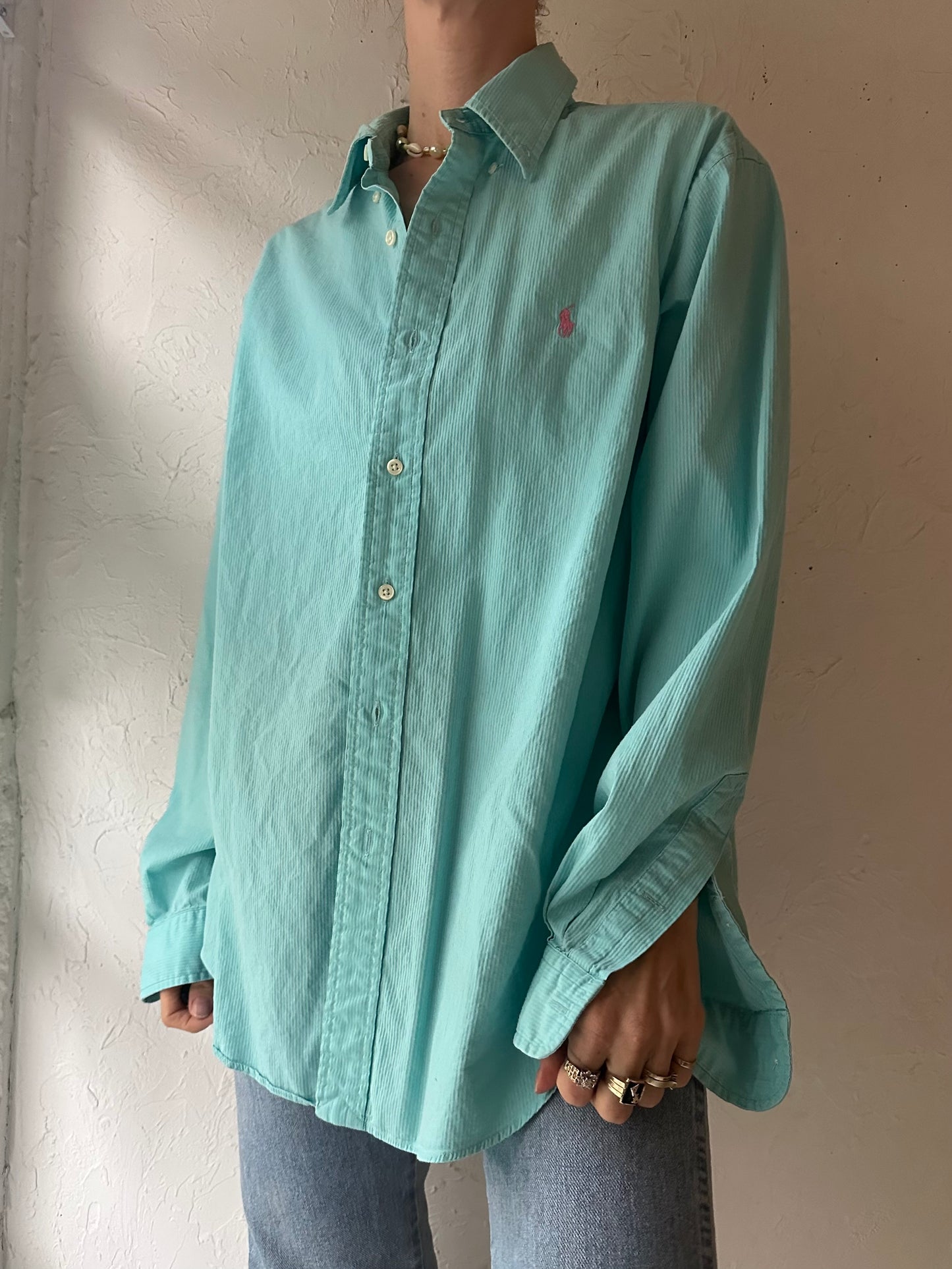 Y2k 'Ralph Lauren' Blue Button Up Shirt / Large