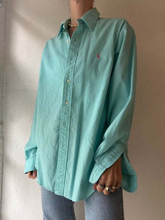 Y2k 'Ralph Lauren' Blue Button Up Shirt / Large