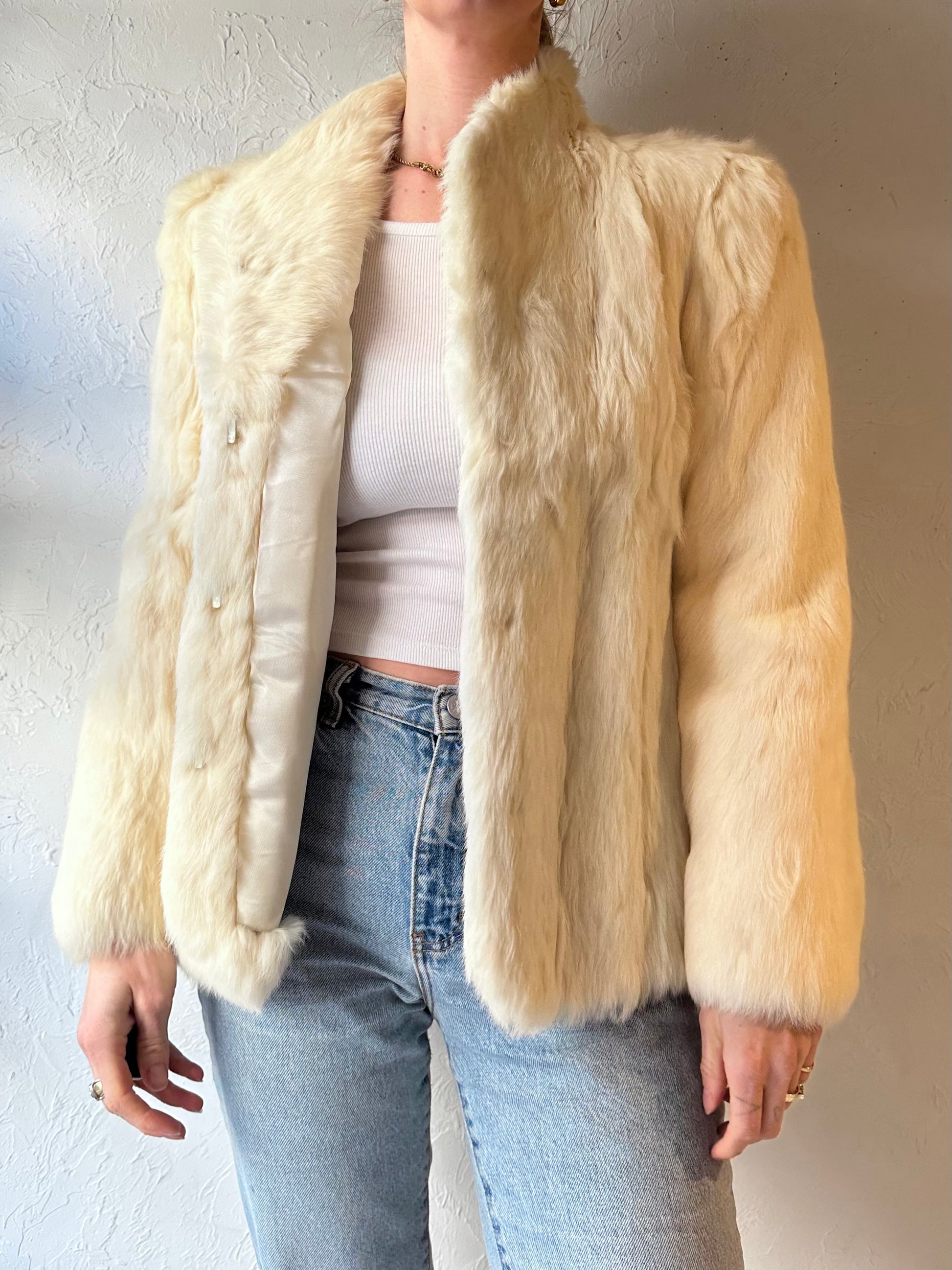 Vintage White Rabbit Fur Jacket / Medium