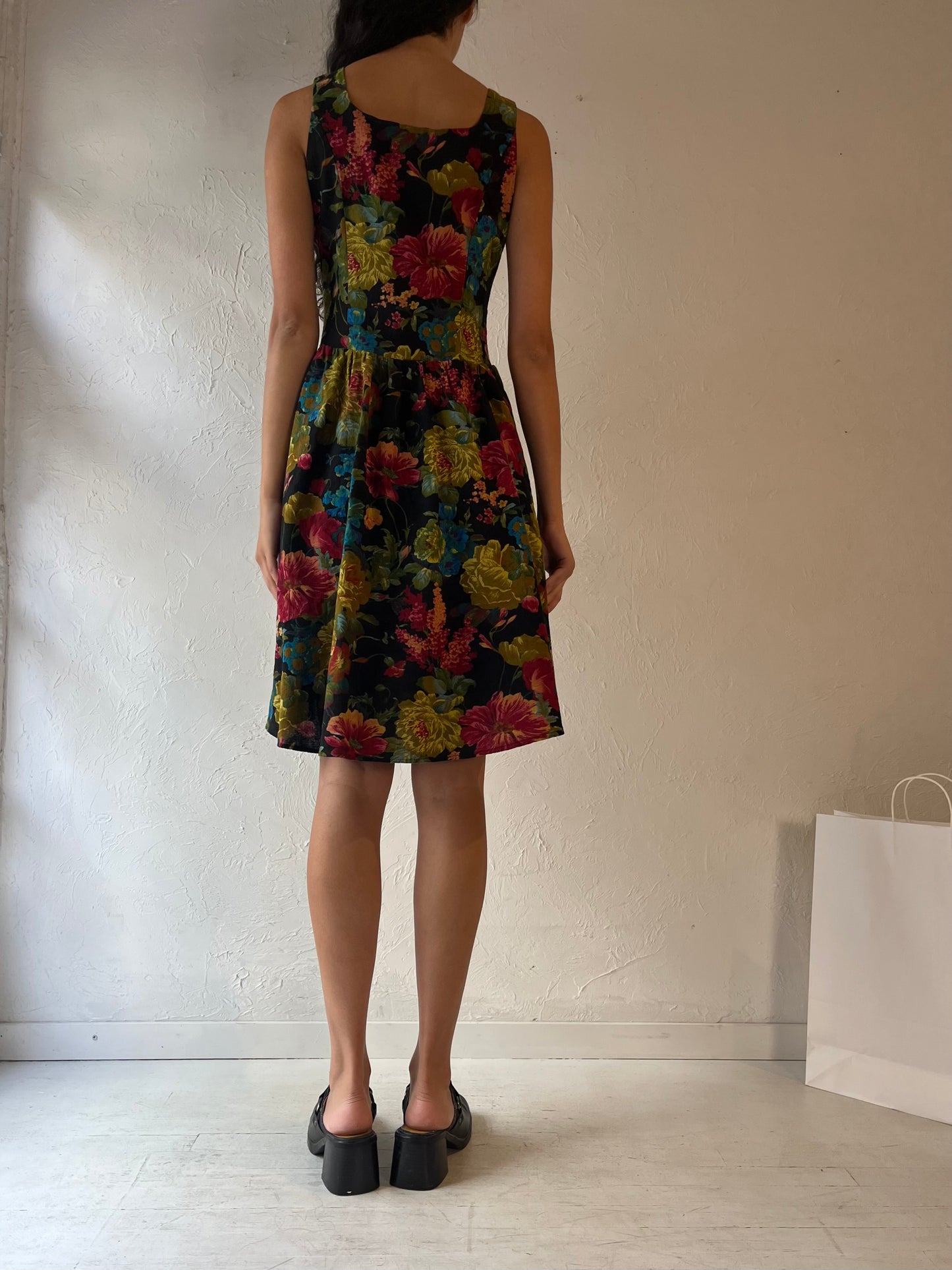 Vintage Handmade Floral Print Mini Dress / Small - Medium