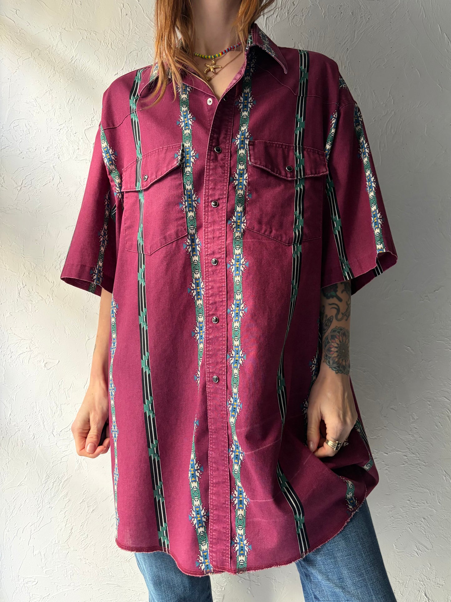 90s 'Wrangler' Western Pearl Snap Shirt / XL