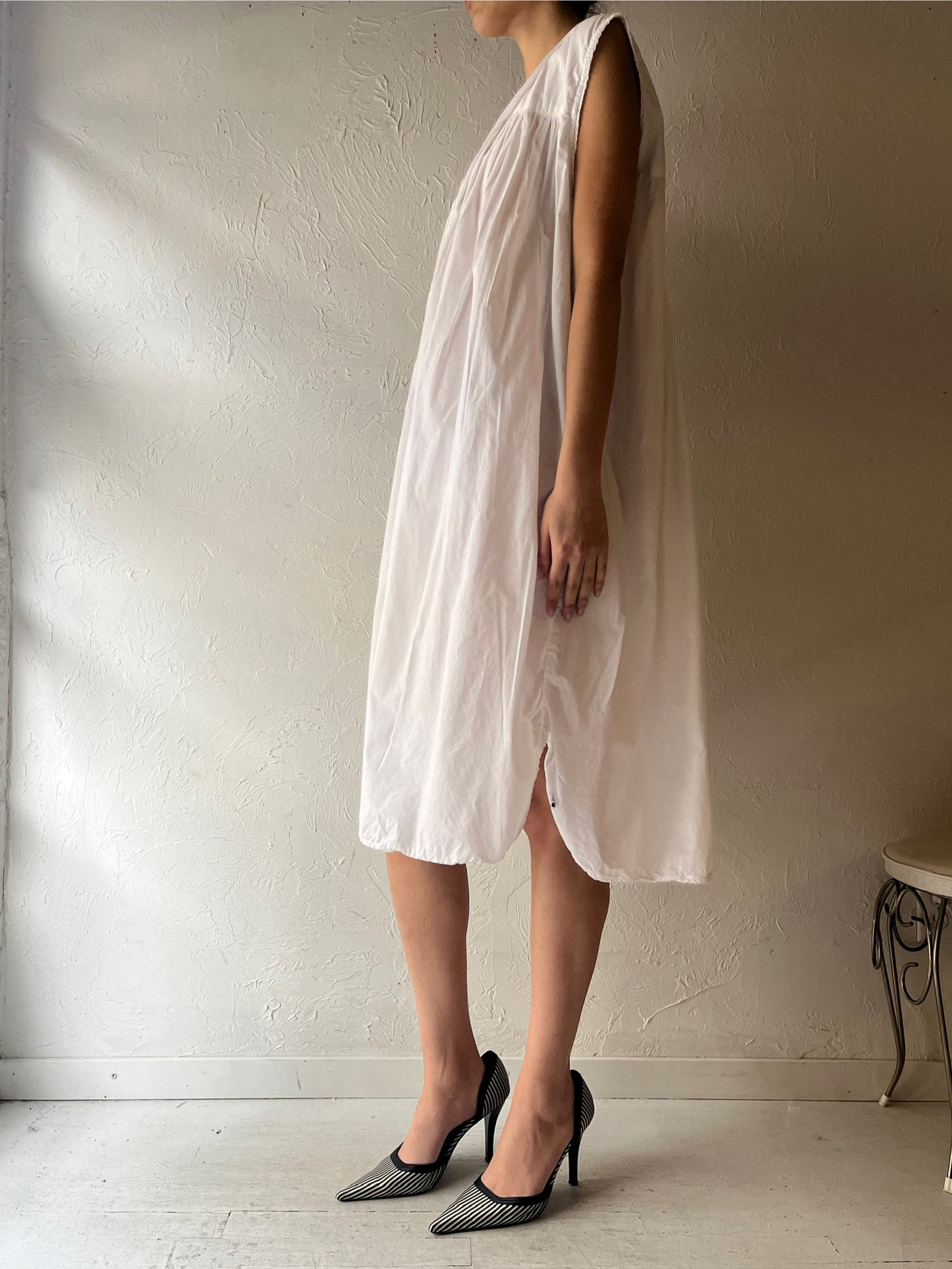 90s 'Above Average' White Cotton Dress / XL