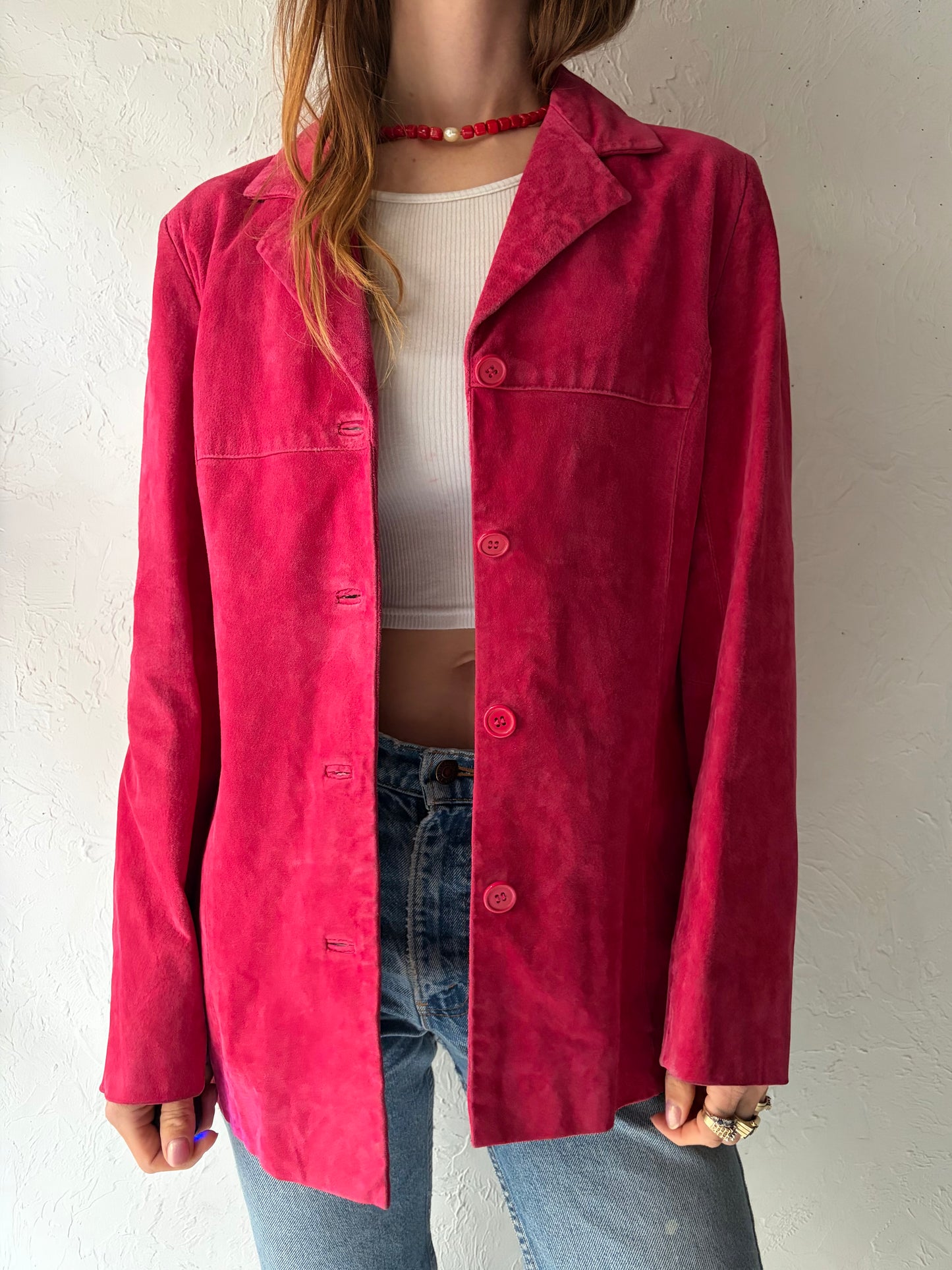 Y2k 'Cleo' Red Suede Leather Jacket / Medium