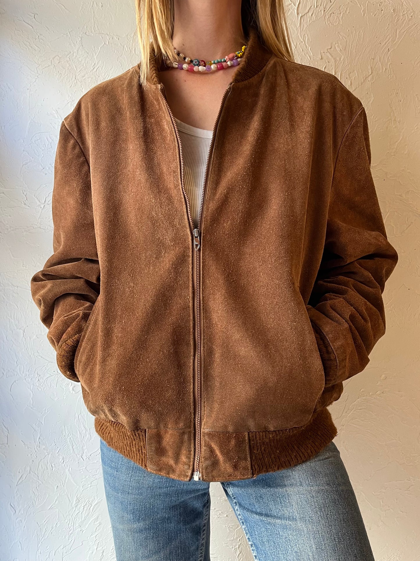 80s ‘Genuine Leather’ Brown Suede Leather Bomber / Medium