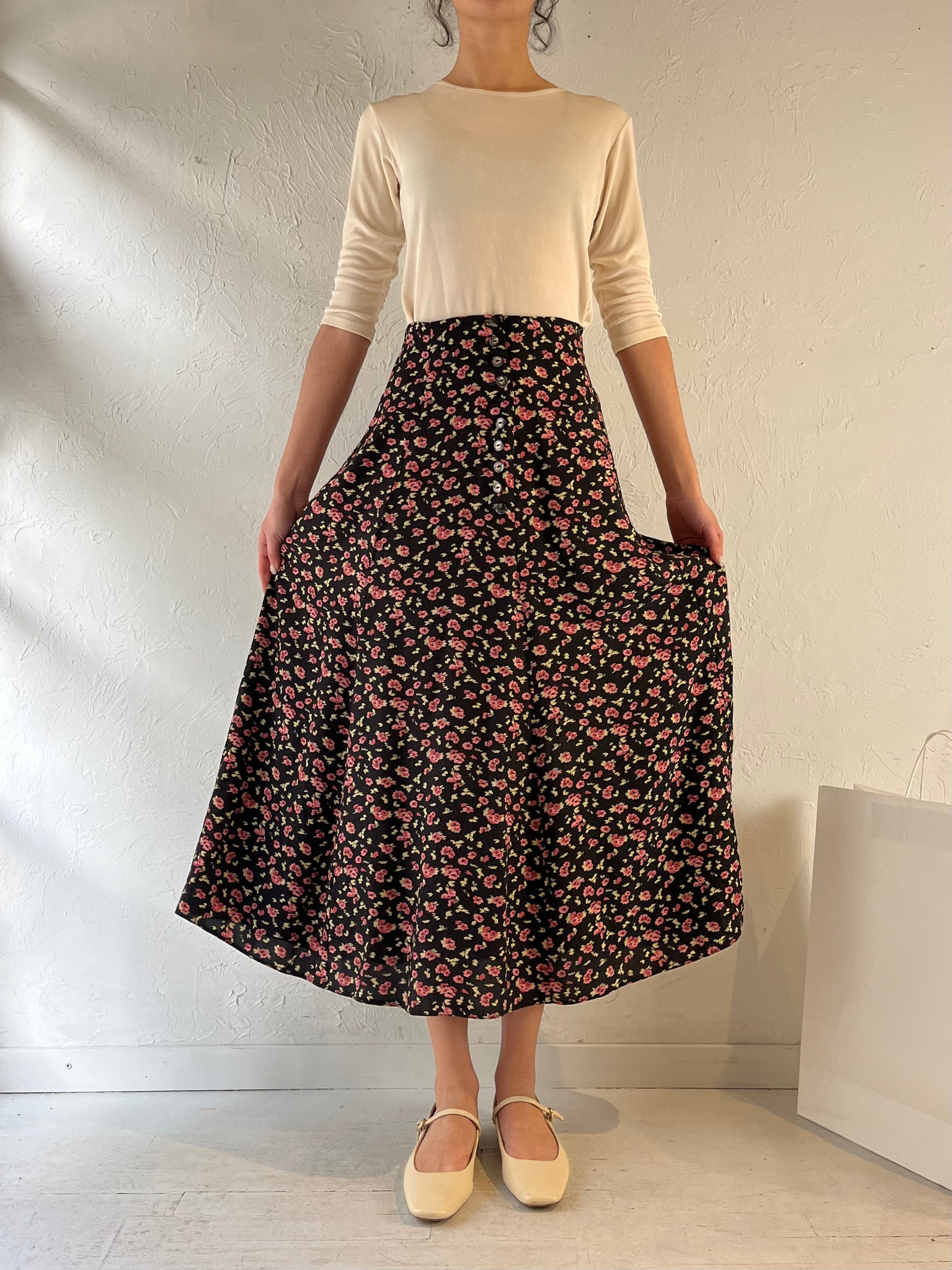 Vintage Floral Print Maxi Skirt / Small