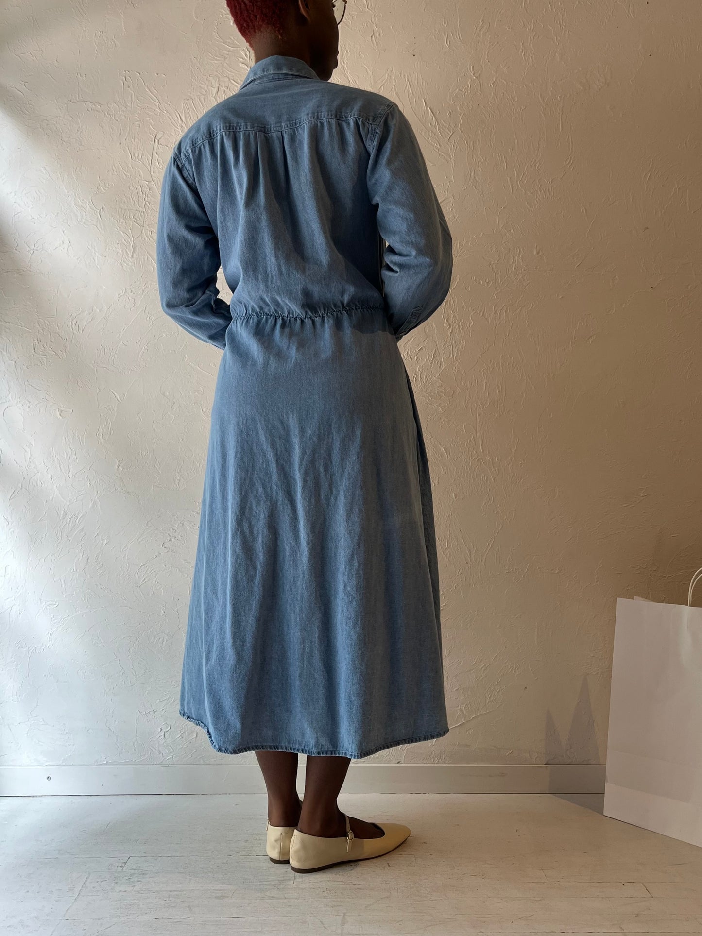 90s 'Daniel Caron' Long Sleeve Denim Dress / Medium