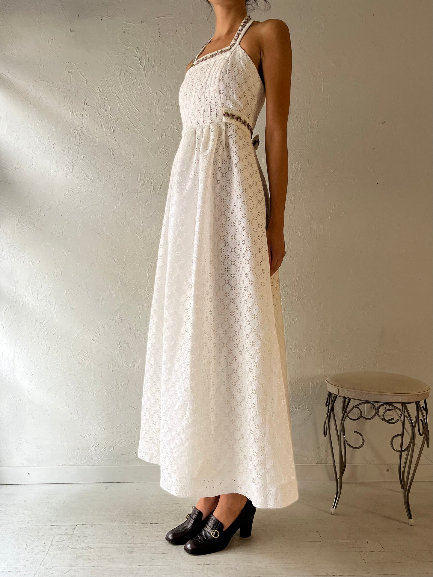 70s ‘Algo’ White Halter Maxi Dress / XSmall
