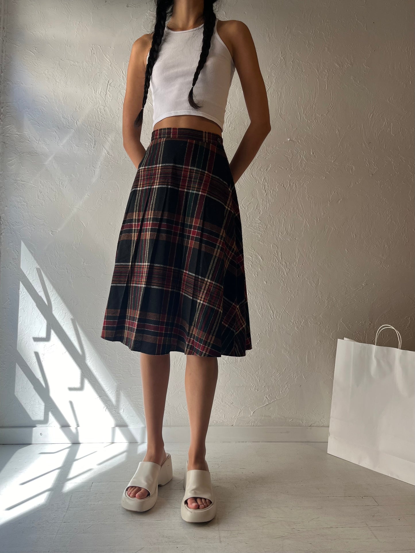 80s 'RT Junior' Knit Plaid Skirt / XS