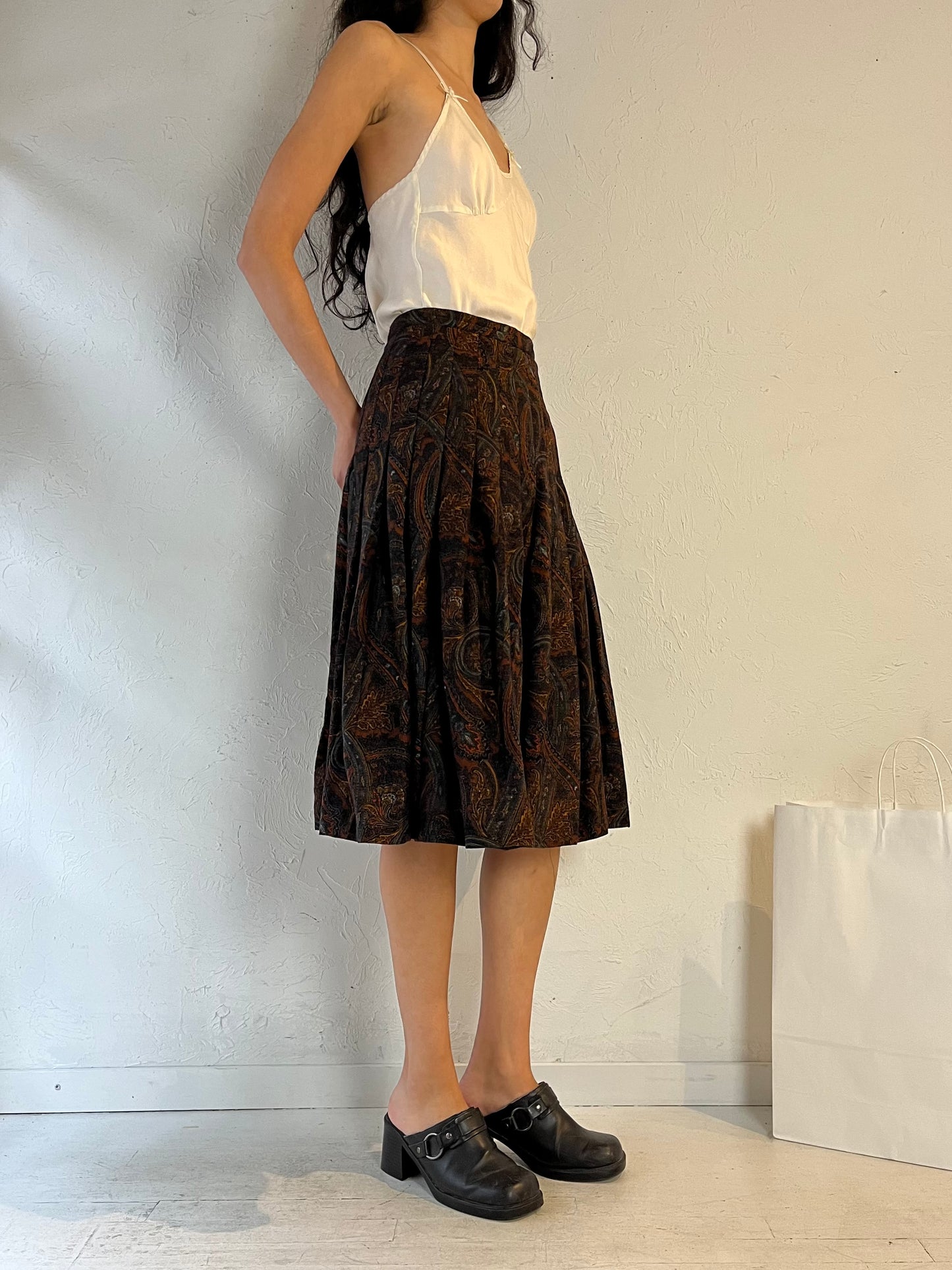 80s ‘Pisanti’ Brown Paisley Pleated Skirt / Small