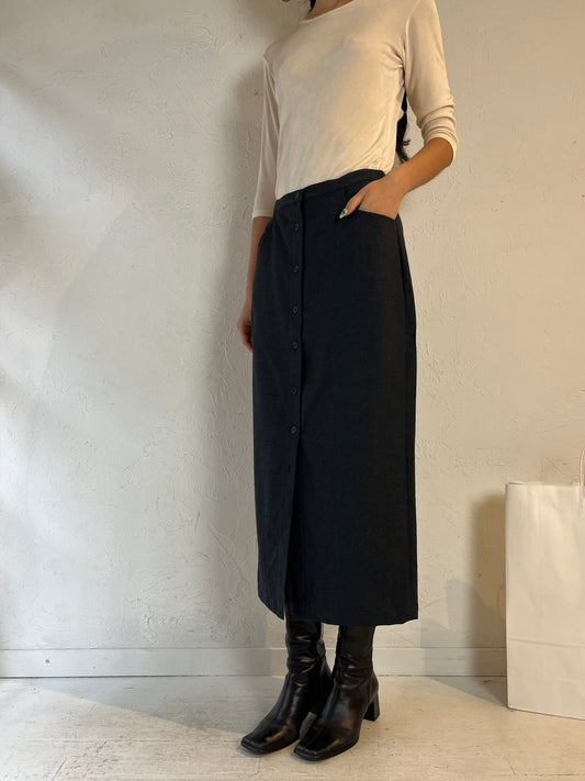 Y2K ‘J Crew’ Gray Wool Button Up Midi Skirt / Medium